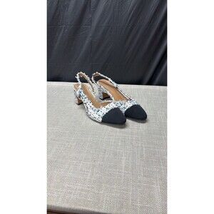 Mira Azzurra Tweed Cap Toe Slingback Pumps